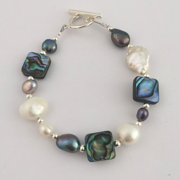 Mixed Freshwater pearl and abalone necklace and bracelet - Picture 5 of 6